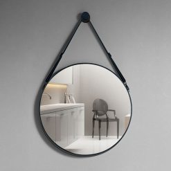 Round Wall Mirror with Leather Strap
